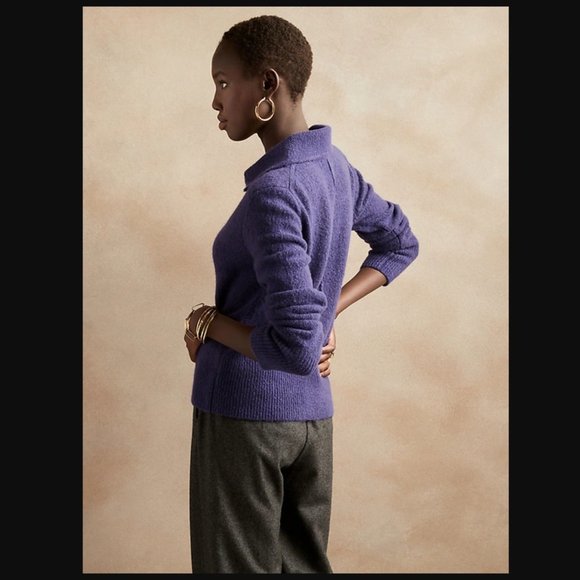 Banana Republic Wool Yak Blend Sweater Purple Polo Johnny Collar Large - Picture 5 of 8